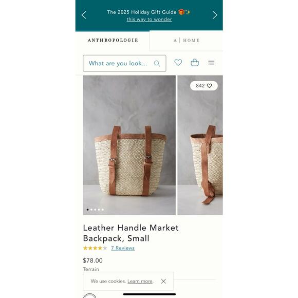Anthropologie Leather Handle Market Backpack, Small - Picture 1 of 6